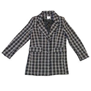 PLM Women’s Black Plaid Tweed Coat Jacket Size S New